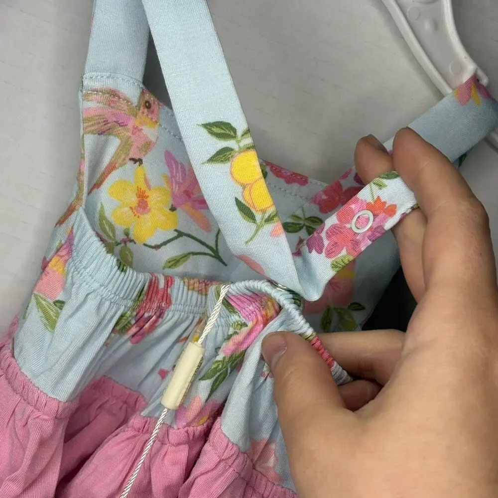Angel Dear Baby Girl Blue Pink Cute Hummingbirds Ruffle Sunsuit NWT 0-3M Bamboo